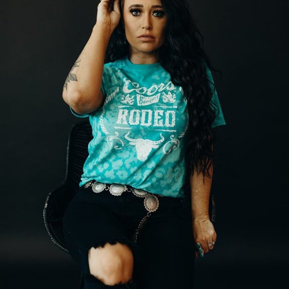 TEAL Rodeo Hand Bleached Leopard Dye Tee - Picture 9 of 10